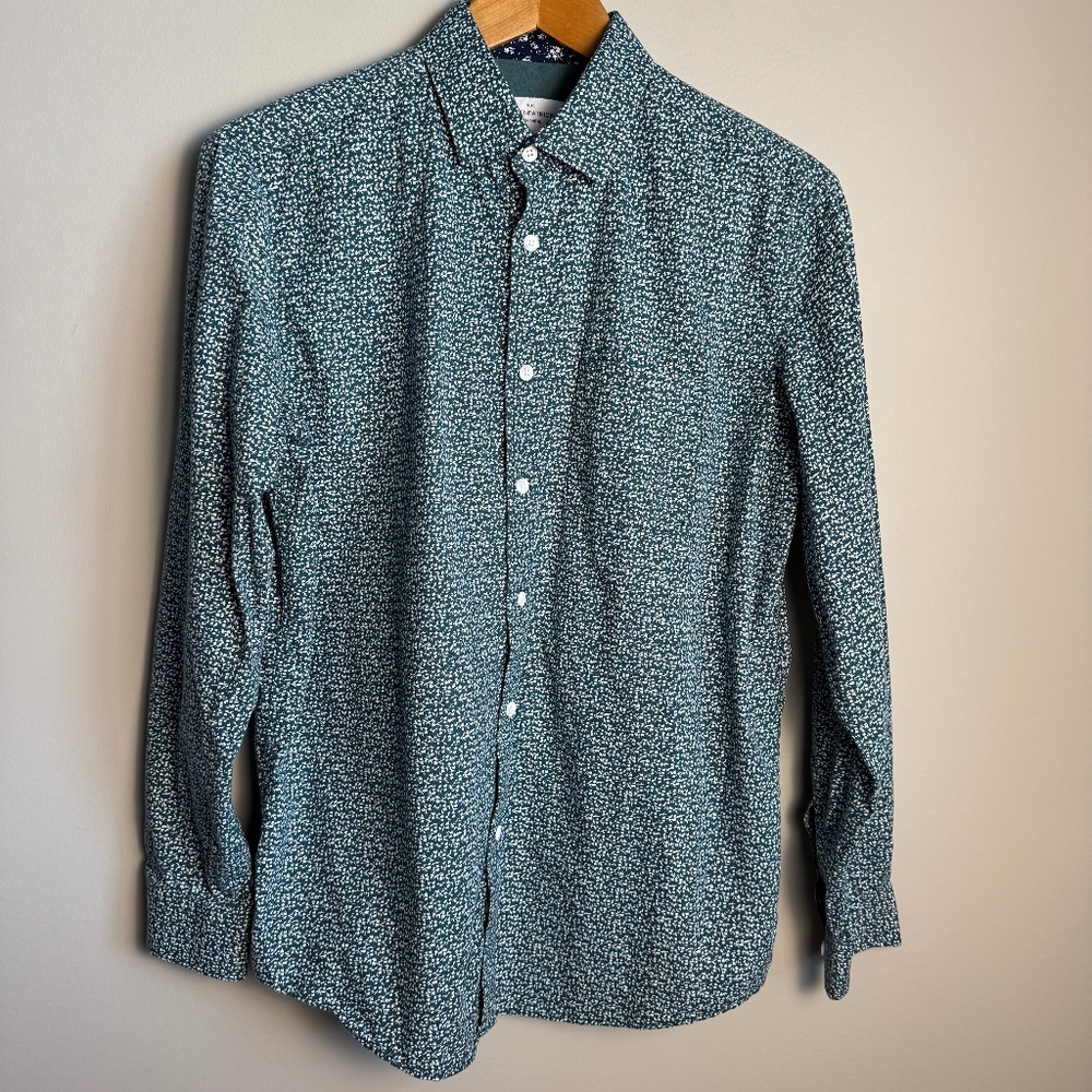 Rue Saint-Patrick Men's Long Sleeve Allover Button Up Casual Dress Shirt Green M